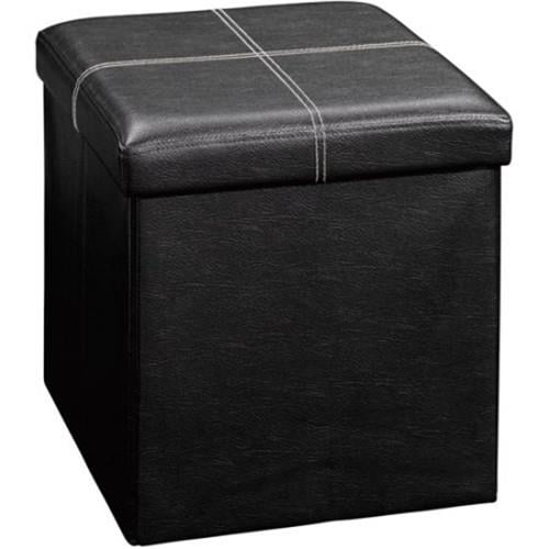 NEW Black Faux Leather Cube Ottoman Storage Seat 