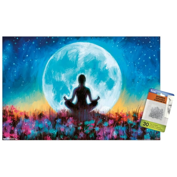 PD Moreno - Fine Art - Yoga Moon Wall Poster with Pushpins, 14.725" x 22.375"