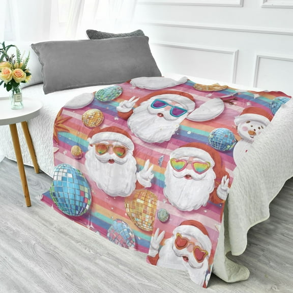 70x55 Inches Glow in The Dark Blanket Cozy Throw Camping Blankets for Home and Outdoor Use Cartoon-style Santa Claus