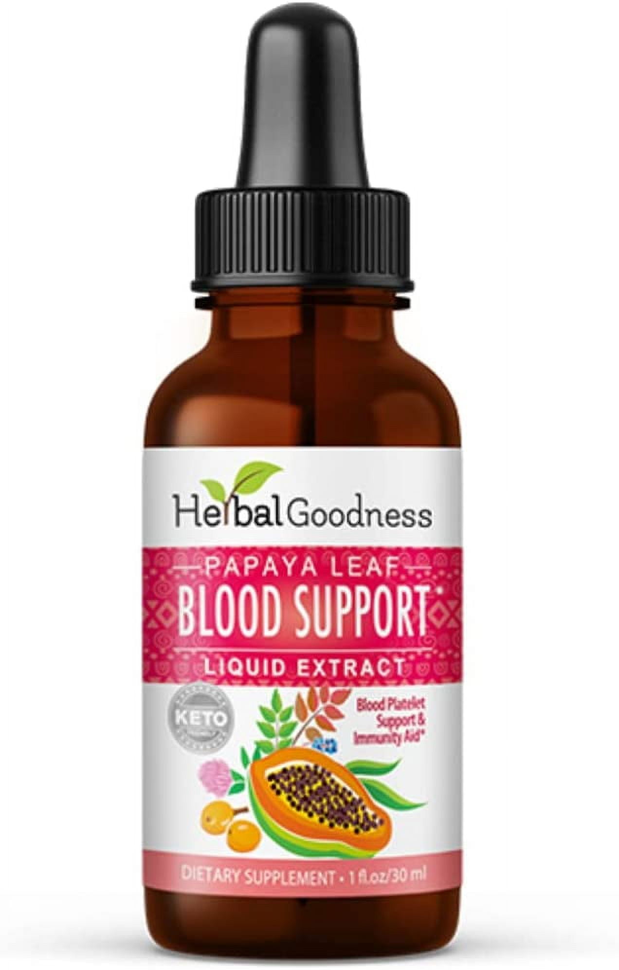 Papaya Blood Support Liquid  1 fl.oz, Papaya Leaf Extract, Healthy Platelets Vitamins, Cleanse, Natural Detox, Non-GMO Supplement - Herbal Goodness
