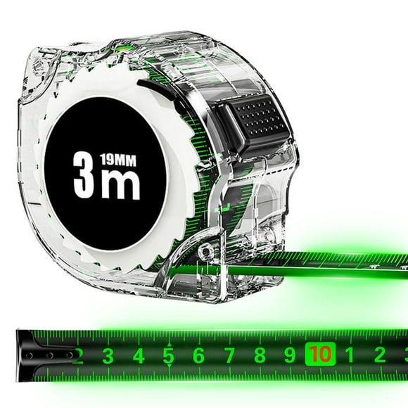 Flexómetro Retráctil Fluorescente FlexGlow 1 Pza 3mx19mm ABS y Acero al Carbono Negro y Verde VentDepot
