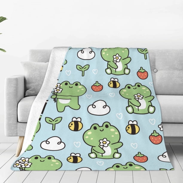 Balery Cute Floral Frog Manta de Felpa Suave y Acogedora – Cobija de Franela Aterciopelada para Cama, Lavable y Cálida para Sofá, Mascotas, Transpirable-60"x50"