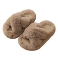 thumbnail image 3 of Yindaity Toddler Slippers Girl Girls Fluffy Cute Fuzzy Slippers - Open Toe Warm Fur Slides Cross Band Plush Slip on House Indoor Slippers(Khaki,26), 3 of 6