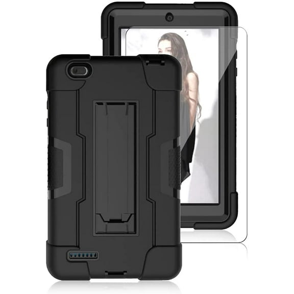 SOATUTO Case for Walmart Onn 7 Inch 1st / 2nd Gen Tablet With Tempered Glass Screen Protector Heavy-Duty Rugged Hybrid Built-in Stand For Walmart Onn 7 Model 100005206 100015685 (Black Black/1 Pcs)