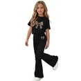 thumbnail image 7 of HBYJLZYG Girls 2 Piece Outfit Set with Bow Print Short Sleeve T-Shirt and Flare Pants, Lightweight Summer Casual Outfit for Kids Daily Wear and Vacation, 7 of 7