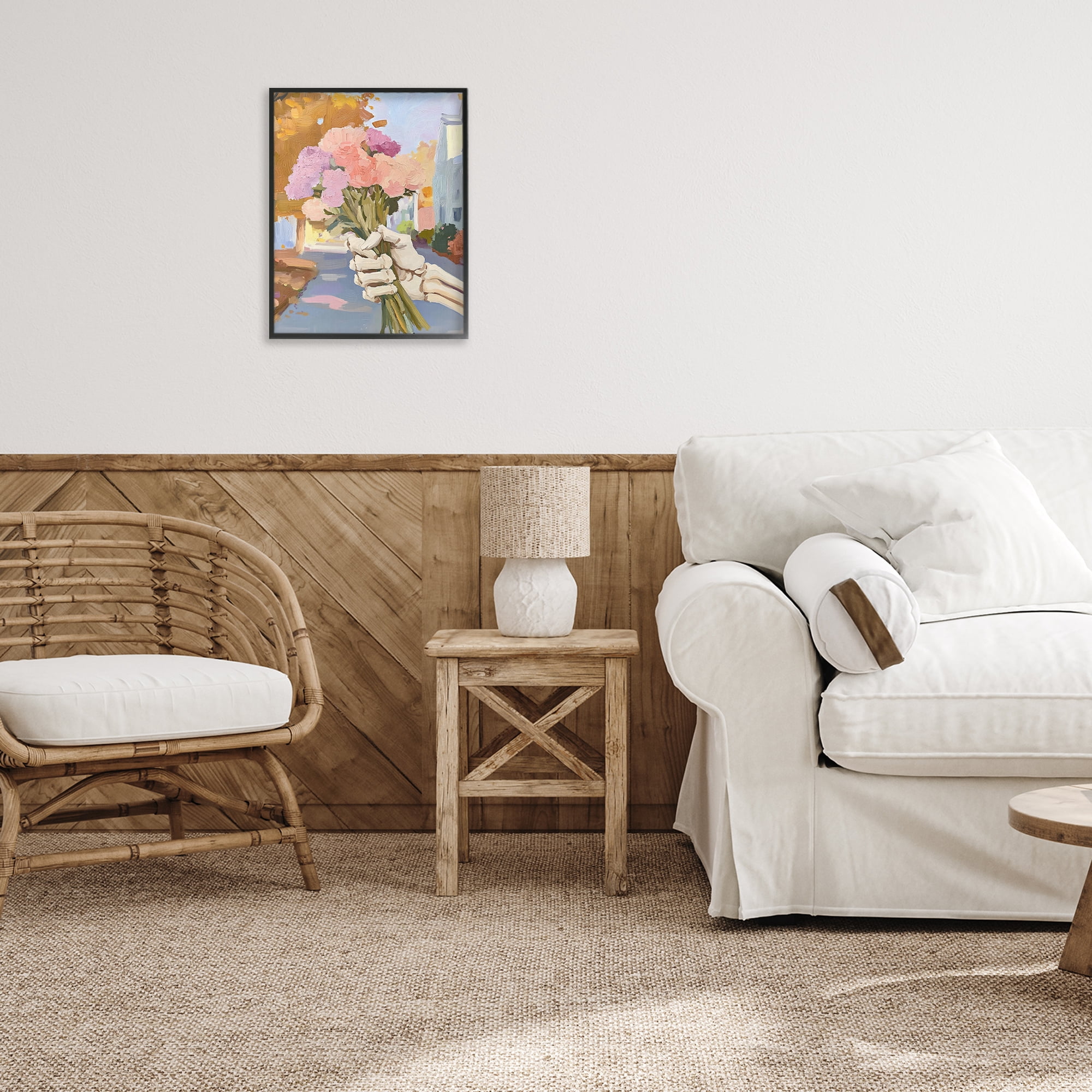 Stupell Industries Skeleton Hand Holding Flowers Black Framed Giclee Art, design by The Prints Vibe