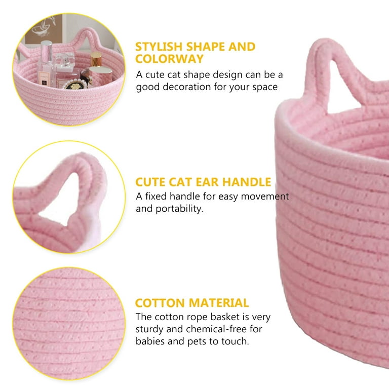 Small Cotton Rope Basket With Cat Ears, Cute Little Storage