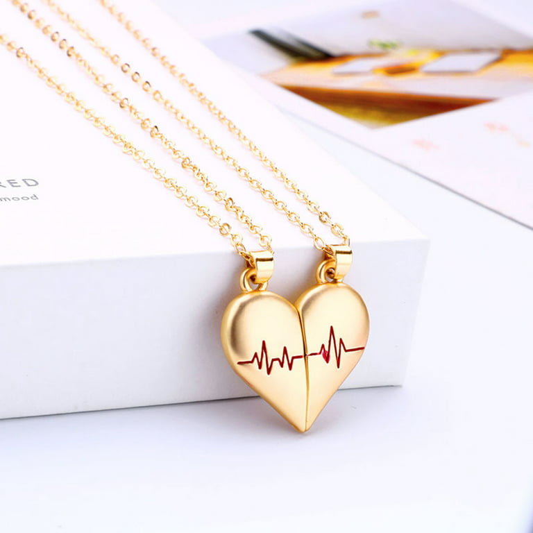 2Pcs Magnet Pendant Charm Necklace Couple Jewelry Choker Magnetic Heart  Necklace