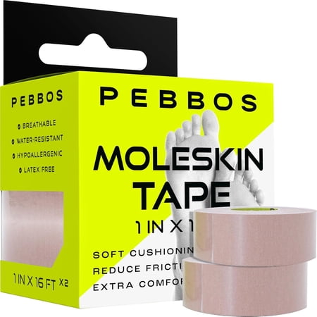 Moleskin Tape – 1in x 16ft Anti-Friction Cushioning | Water-Resistant & Hypoallergenic Thin Athletic for Running, Hiking, Walking 2 Rolls
