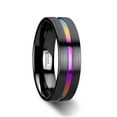 thumbnail image 7 of Azure Flat Black Ceramic Ring Brushed With Rainbow Groove 4mm, 7 of 7