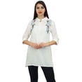 thumbnail image 5 of Phagun Women's Cotton Modal Embroidered Summer White Top 3/4 Sleeve Tunic-8, 5 of 10
