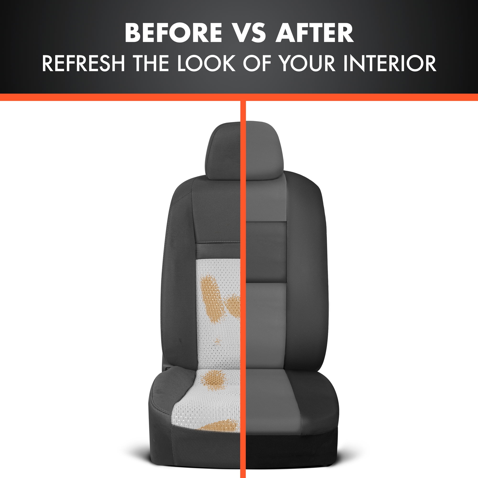 BDK Black & Charcoal Faux Leather Car Seat Cover Full Set - Front & Rear Split Bench Seat Covers For SUV & Truck Seats, Airbag Compatible - Seat Covers for Cars & Interior Covers & Accessories