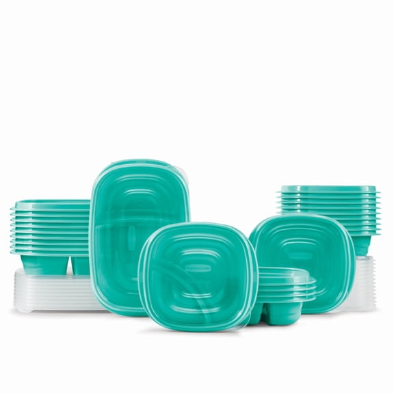 Rubbermaid TakeAlongs On the Go Food Storage and Meal Prep Containers, Set of 25 (50 Pieces Total), Teal Splash