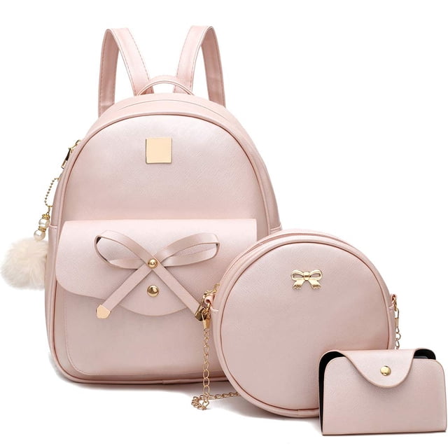 Mochila I HAYNER Bowknot para niñas, de piel, a la moda, rosa
