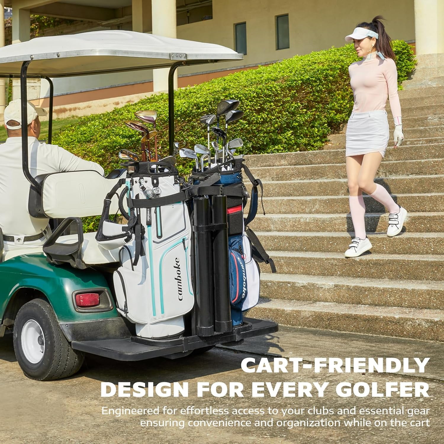 Stylish Golf Stand Bag, 14-Compartment Full-Length Stand/Cart Bag, Lightweight Design, Cross-Body Strap, Includes Rain Cover - Black/Gray/Blue