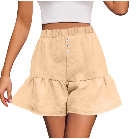 Inleife Comfy Casual Shorts for Women Solid Color Fashion Elastic Waist Loose Shorts Pants Beige S