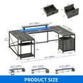 thumbnail image 4 of Dextrus L Shaped Desk with Power Outlets & LED Lights, Reversible Computer Desk with Drawers & Storage Shelves, Large U Shaped Desk, 2 Person Corner Office Desk for Home Office,Gray, 4 of 13
