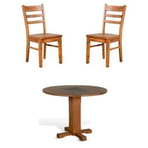 Home Square 3-Piece Set with Mindi Wood Table & 2 Ladderback Chairs