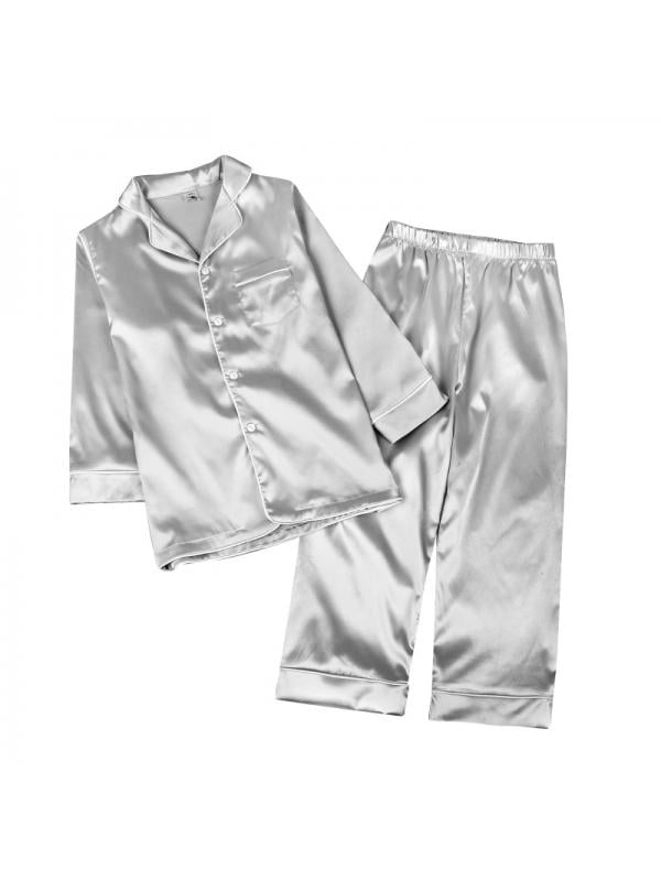 Girls Boys Silk Satin Pajamas Set Kids Suit Short Sleeve Sleepwear Nightwear