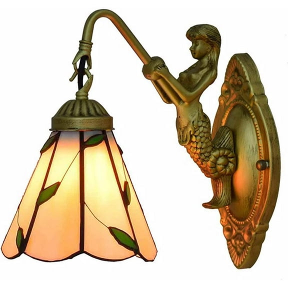 Artistic Style Wall Sconce Vintage Stained Glass Wall Lamp Antique 1 Lights Decorative Wall Lighting Fixture for Hallway Beside Living Room Bedroom, 6 Inch Wide and 10 inch Tall,B