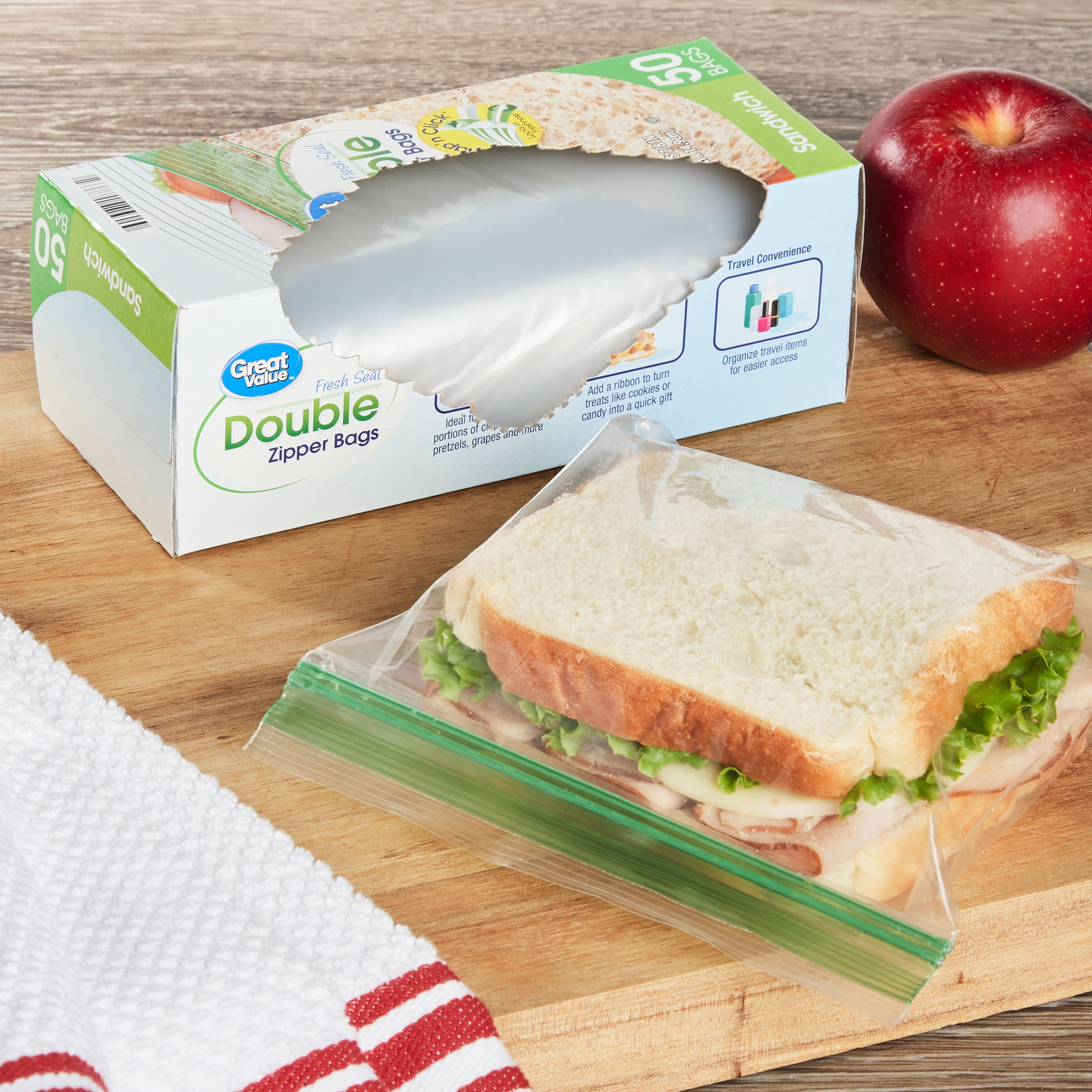 Great value double zipper sandwich bags hot sale
