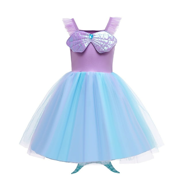 Disney Girls Little Mermaid Ariel Charm Princess Dresses Cosplay Kids Costume Carnival Party Children Halloween Dress Up Clothes6T (tag130) Gao Jinjia LED