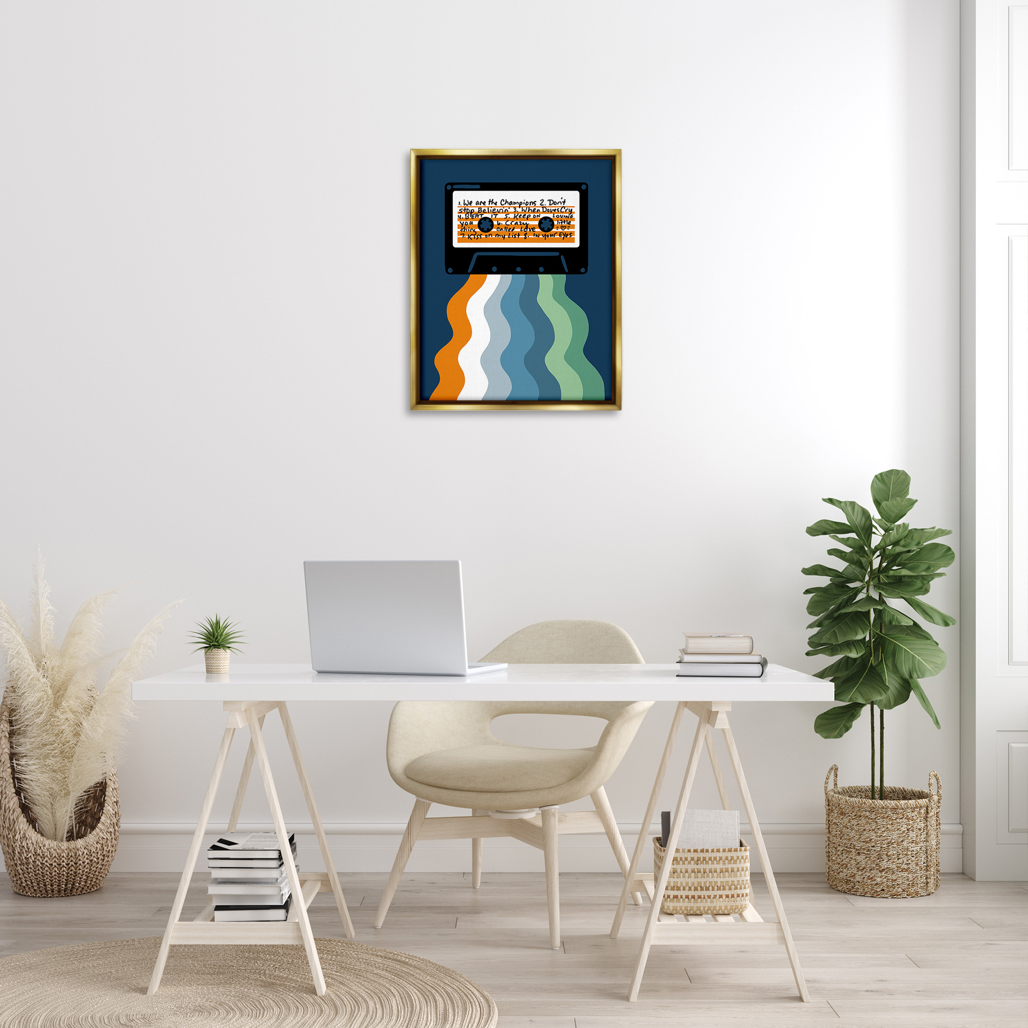 Stupell Industries Mix Tape Cassette Novelty Painting Gold Floater Framed Canvas Art Print Wall Art, 25 x 31