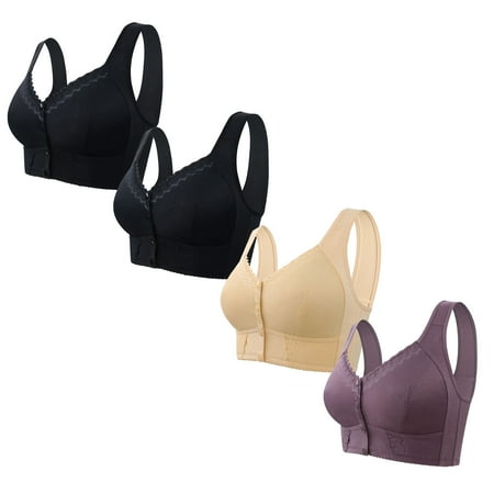 UTSJKR 4 Pc Front Closure Wireless Bras Comfort No Underwire Full Support Sleep Bra Adjustable Straps Breathable Wireless Bra for Daily Wear Bras Black XL