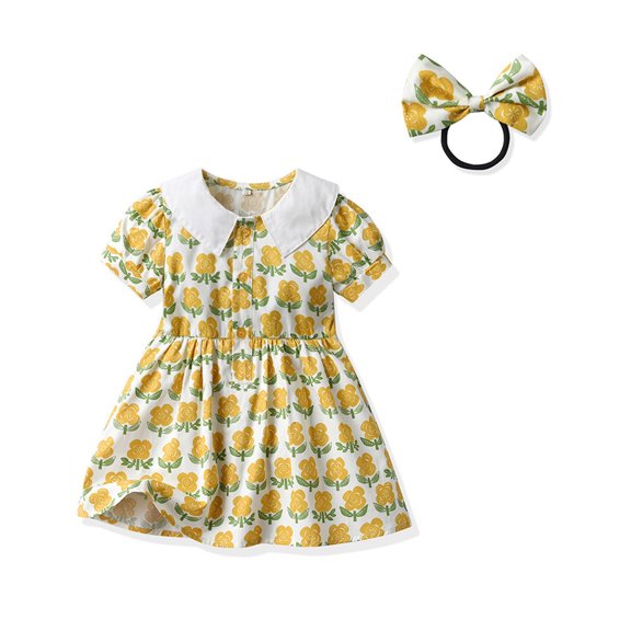 Aayomet Cute Dresses For Teen Girls Girls and Toddler Long Sleeve Knit Casual Dresses,Yellow 6-12 Months