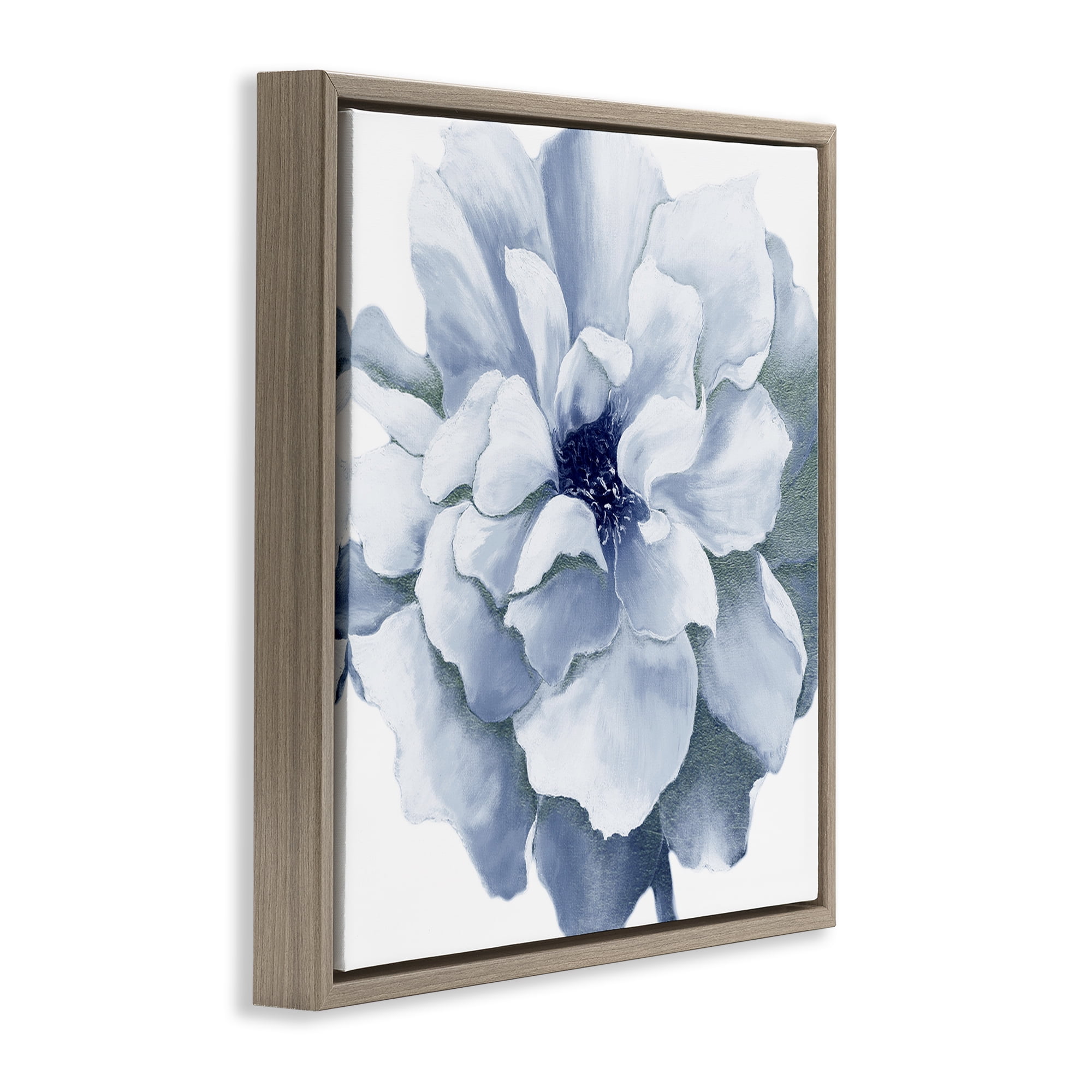 Stupell Industries Blue Radiant Bloom Botanical & Floral Painting Brown Floater Framed Art Print Wall Art, 18 x 18