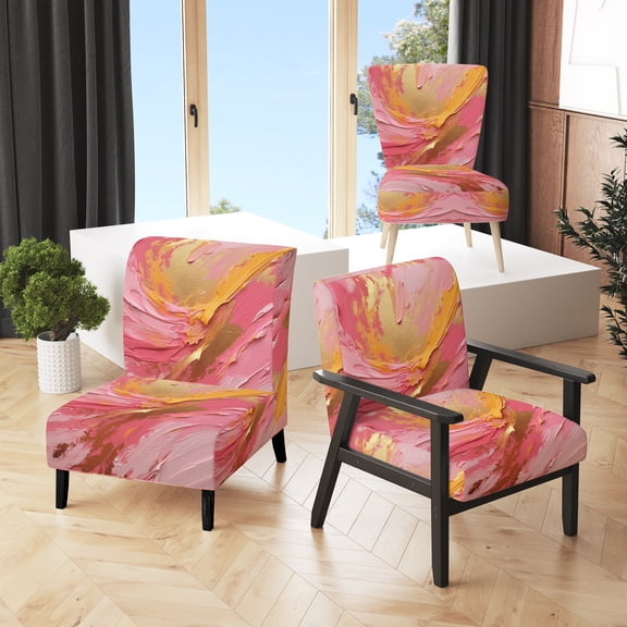 Designart "Emerging Energies in Pink and Gold II" Pink Abstract Upholstered Accent Chair - Modern Arm Chair For Bedroom