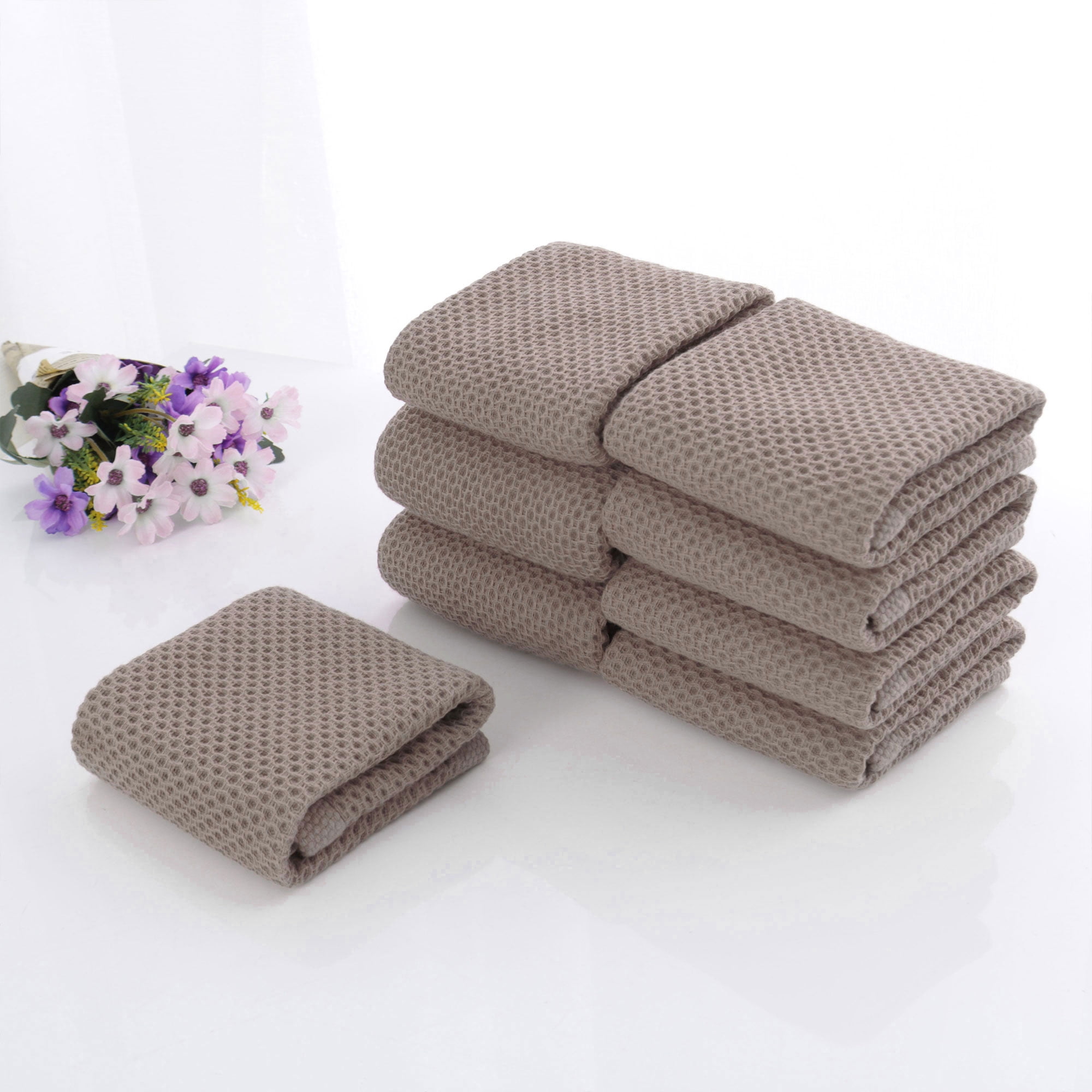 PiccoCasa 8pcs Soft Cotton Waffle Kitchen Dish Cloths Set Brown 13"x13