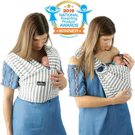 Kids N' Such 4 in 1 Baby Wrap Carrier and Ring Sling - Use as a Postpartum Belt or Nursing Cover - FREE Storage Pouch - Best for Boys or Girls 8-35lbs - Premium Cotton Blend - Grey and White (Best Mobile Carrier In My Area)