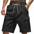 thumbnail image 1 of Mens Shorts Elastic Waist with Pockets Versatile Solid Color Multiple Pockets Drawstring, Casual Summer Shorts, 1 of 6
