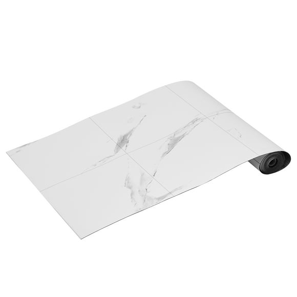 KFFKFF Stick-On Vinyl Floor Tiles, Dimensions 390 x 23.6 inch, Thickness 1.5mm, White Marble Design, Ideal for Kitchen, Dining Area, Bedrooms & Bathrooms, Simplifies Home Decoration