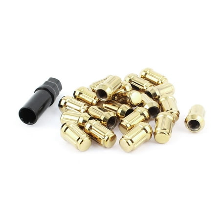 20 Pcs M12 x 1.25mm Hex Security Lock Wheel Heptagon Lug Nuts Gold Tone