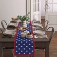 thumbnail image 4 of Table Runner Dresser Scarves 72 Inch Long, 4th of July American Patriotic Star on Blue Linen Dining Table Runners Independence Freedom Red Frame Tabletop Scarf for Wedding Holiday Party Kitchen, 4 of 9