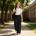 thumbnail image 5 of Girls Solid Wide Leg Sweatpants, Elastic Drawstring High Waist Loose Long Casual Trousers with Side Pockets, Soft Knit Pants for Big Kids School Daily Wear(Black,13-14 Years), 5 of 6
