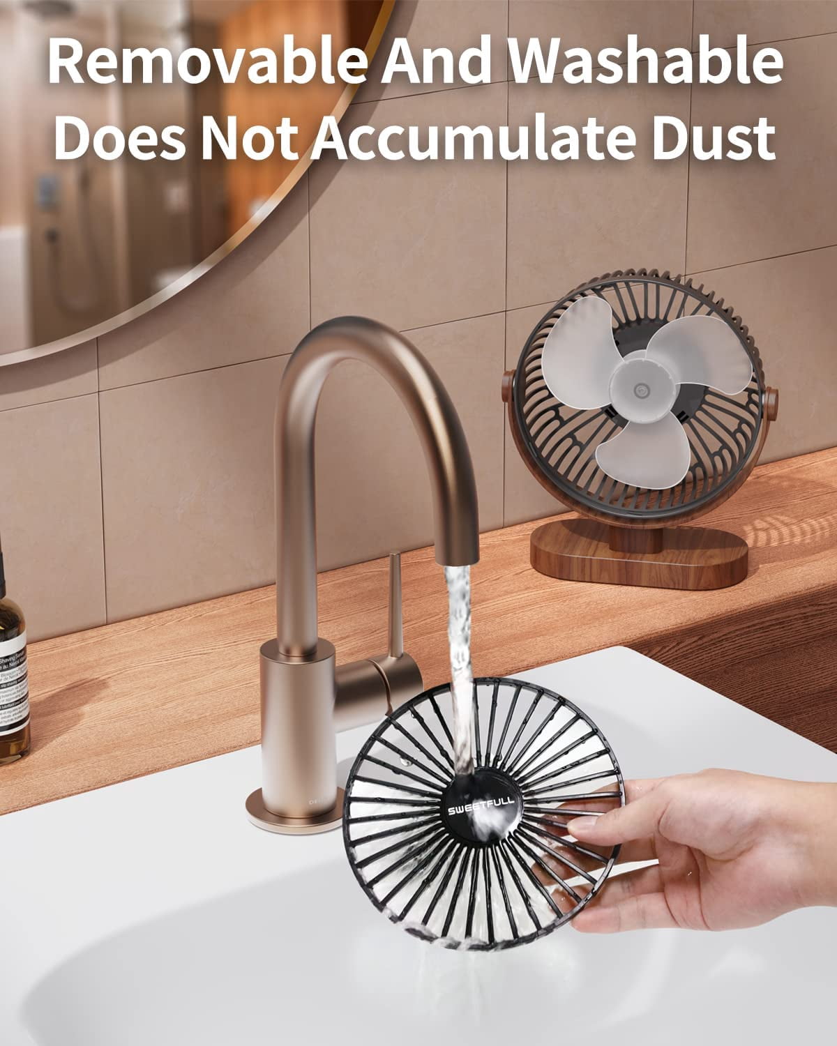 6.5 Inch USB Desk Fan, 3 Speeds, Quiet Portable  Fan with 360° Adjustment, Black Wood Grain
