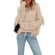 thumbnail image 3 of VISgogo Suéter de talla grande para mujer, suéter de punto con flecos de cuello redondo de manga larga de color sólido informal VISgogo moda, 3 of 6
