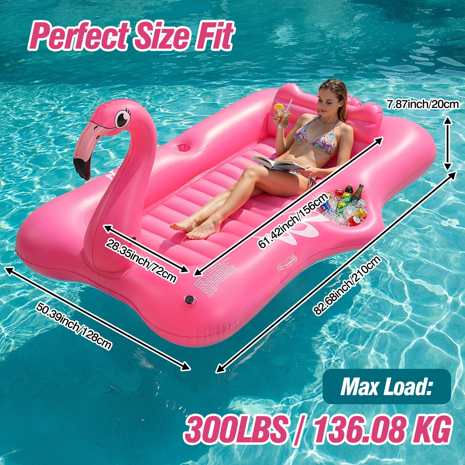 MoKo Flamingo Inflatable Tanning Pool Lounger, 83x50 Inch Blow Up Tanning Bed with Pillow & Cup & Snack Holder, Layout Sunbathing Pool Floats for Backyard Lake Beach River Party, Magenta