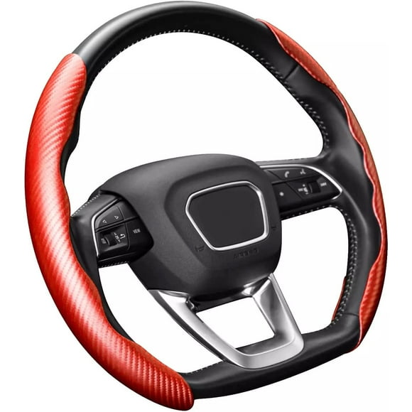 Jinsinto Steering Wheel Cover - Universal Carbon Fiber Pro Car Steering Wheel Cover (Red)32cm