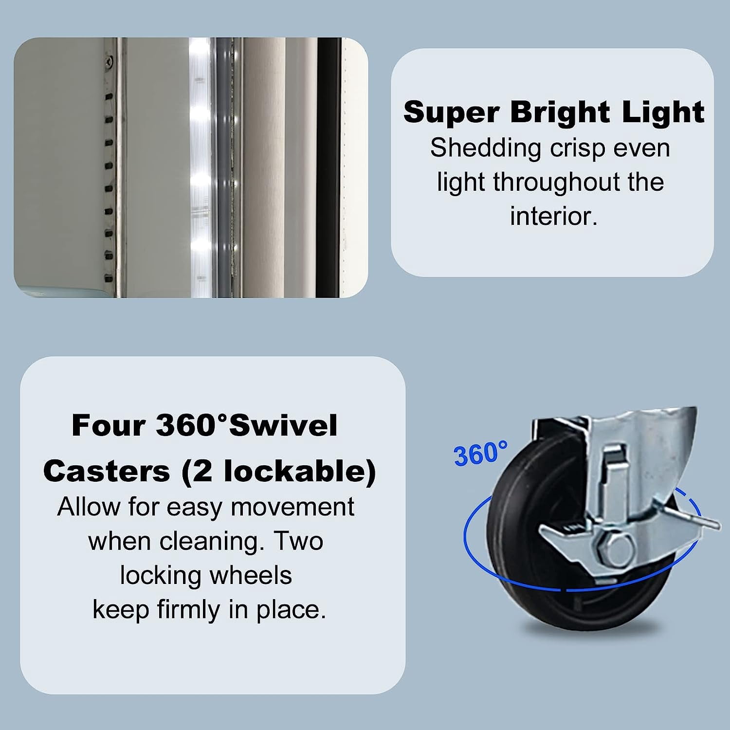 Smad 47 Cu ft Commercial Refrigerator, Frost Free Upright Display Reach-in Fridge, Stainless Steel