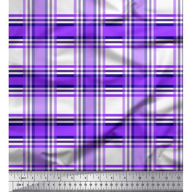 Soimoi Crepe Silk Fabric Gingham Check Print Sewing Fabric Yard 42 Inch Wide