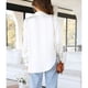 thumbnail image 4 of Camisas de mujer con cuello de solapa, blusa de un solo pecho de color puro, camisas de manga larga con dobladillo irregular, color blanco S, 4 of 6