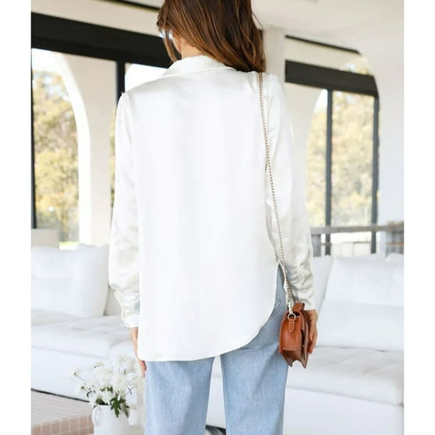 Camisas Con Dobladillo Irregular Camisas De Manga Larga Camisas Con Cuello De Solapa Para Mujer Blusa De Un Solo Pecho De Color Puro Manga Larga Camisas Con Dobladillo Irregular ACTIVE Cocina, Decoración y Otros