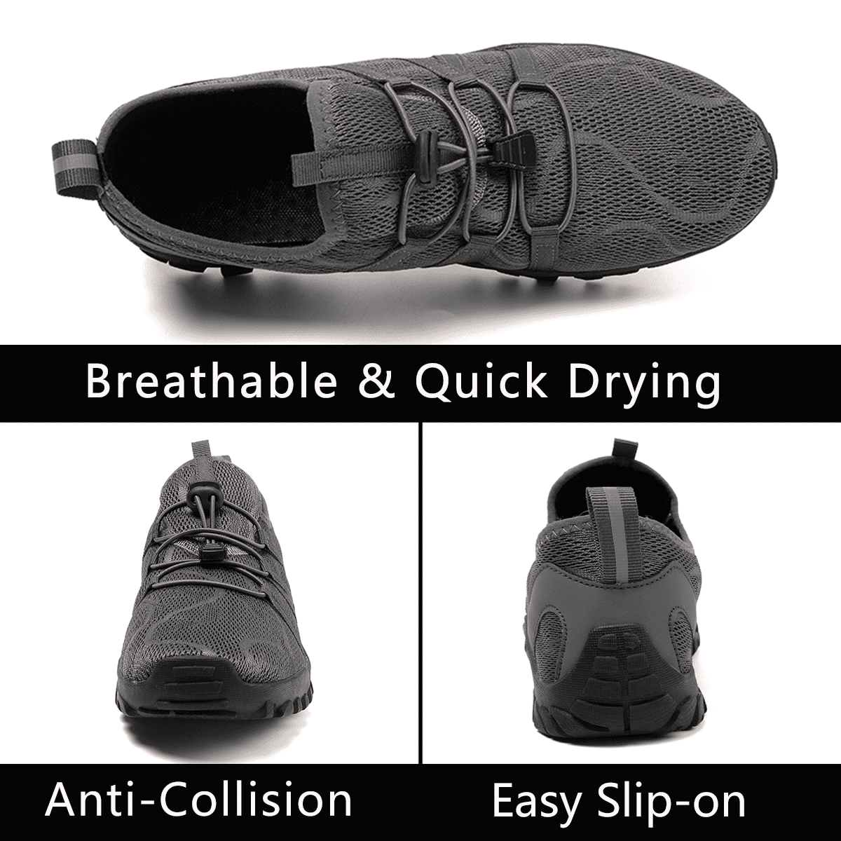 Stepedia Athletic Water Shoes for Women Men Quick Dry Outdoor Aqua Beach Shoes for Walking Hiking Boating, Dark Gray