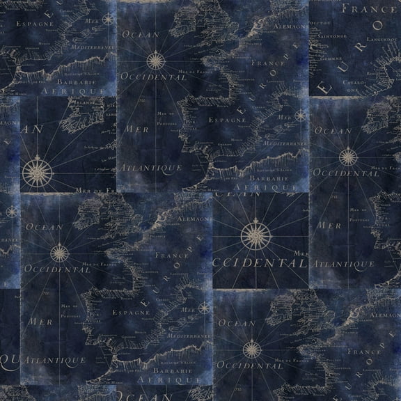 David Textiles 44" x 1 Yard Cotton Nautical Map Precut Fabric, Blue