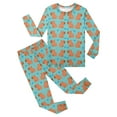 thumbnail image 3 of SonxaHe Toddler Girl' Outfits Cartoon Capybara Print Long Sleeve Top Pants Children Soft Cozy Loungewear Sleepwear Outfits Green,Sized 2-3, 3 of 4