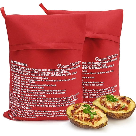 Microwave Potato Bag, 2 Pack of Reusable Baked Potato Microwave Baking Bag, Red